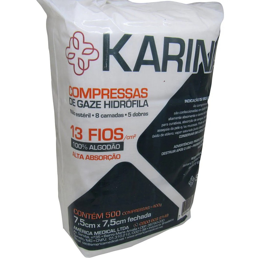 Compressa De Gaze 7,5 X 7,5 13 Fios Não Estéril Pct C/500