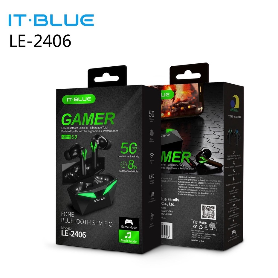 Fone Tws Bluetooth Gamer 5.3 Intra-auriculares It Blue Le-2406