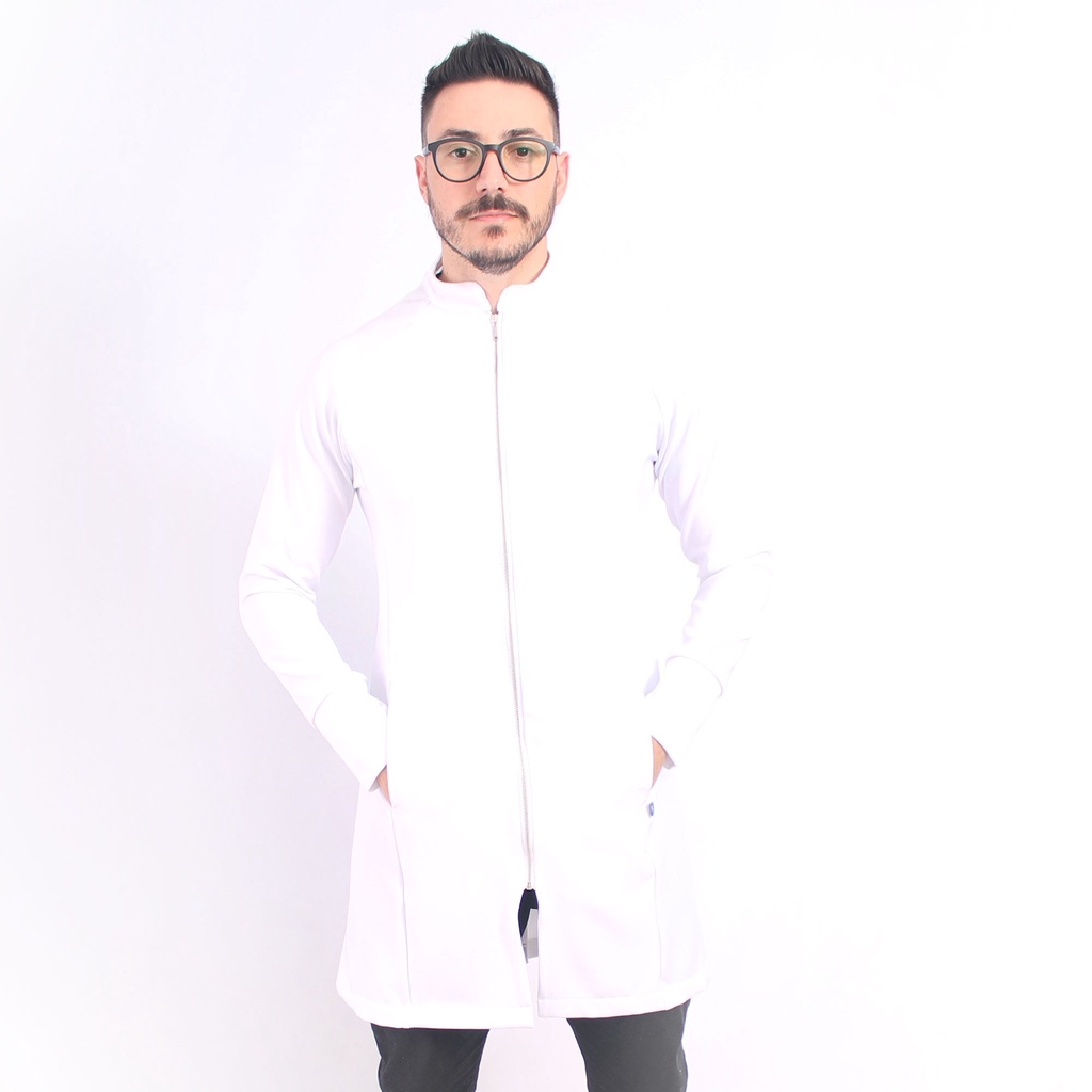 Jaleco Gola Padre  Tecido Gabardine Com Elastano Masculino - Branco