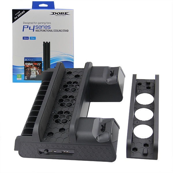 Base Vertical Carregador Controles 2 USB 3 Cooler - Suporte Para 12 Jogos - Playstation 4 Slim Pro