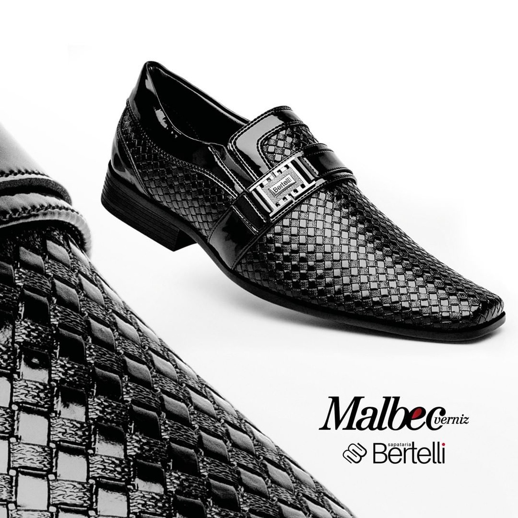 Sapato Social Verniz Masculino Couro Brilhante Trançado Sapataria Bertelli