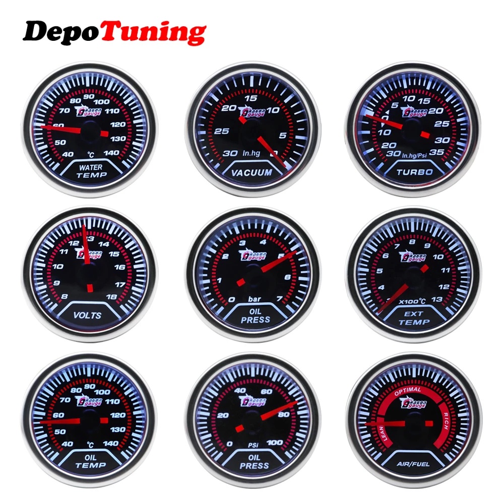 DepoTuning 2 " 52mm Impulso/Temperatura Da Água/Óleo Temp/Imprensa De/Volts/Tachômetro/Proporção De Combustível De Ar/EGT Medidor Analógico led Caso Branco