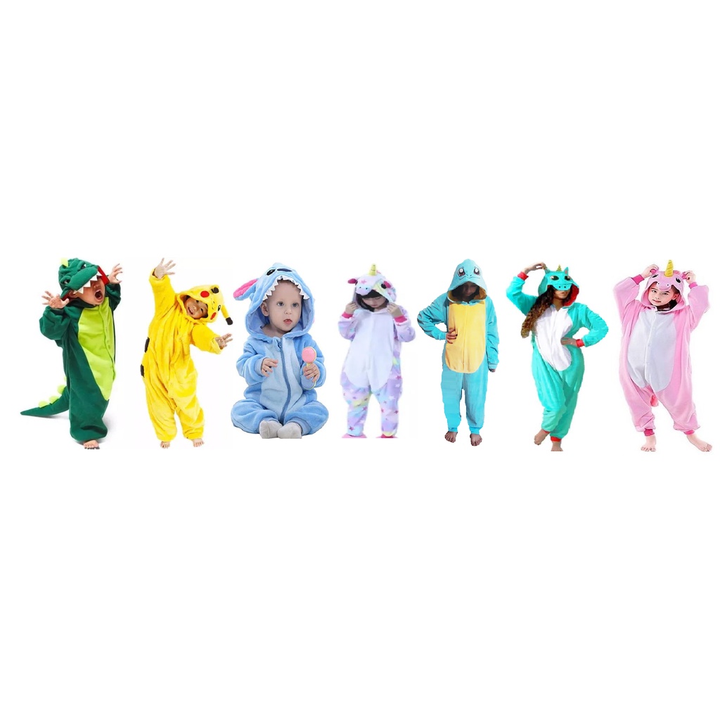 Promocao Pijama Kigurumi Bebe Infantil Personagens Dino Stitch Pikachu Unicornio