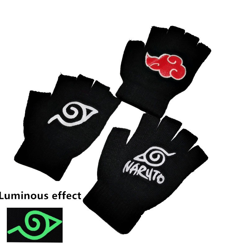 Luvas Anime Naruto Uchiha Konoha Red Cloud Logo Quente Malha Luminous Cosplay Acessórios Do Partido