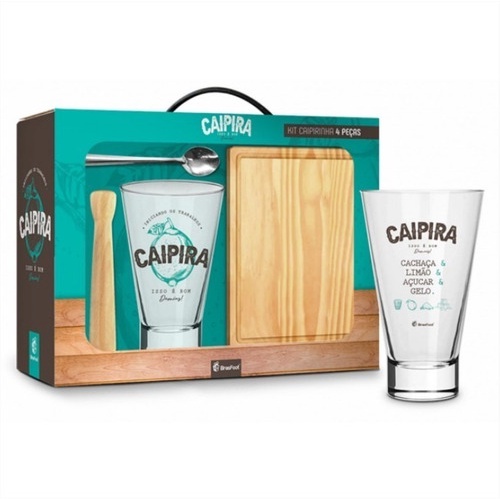 Kit Copo Caipirinha - Isso É Bom Demais - Copo Tabua Misturador - Presente