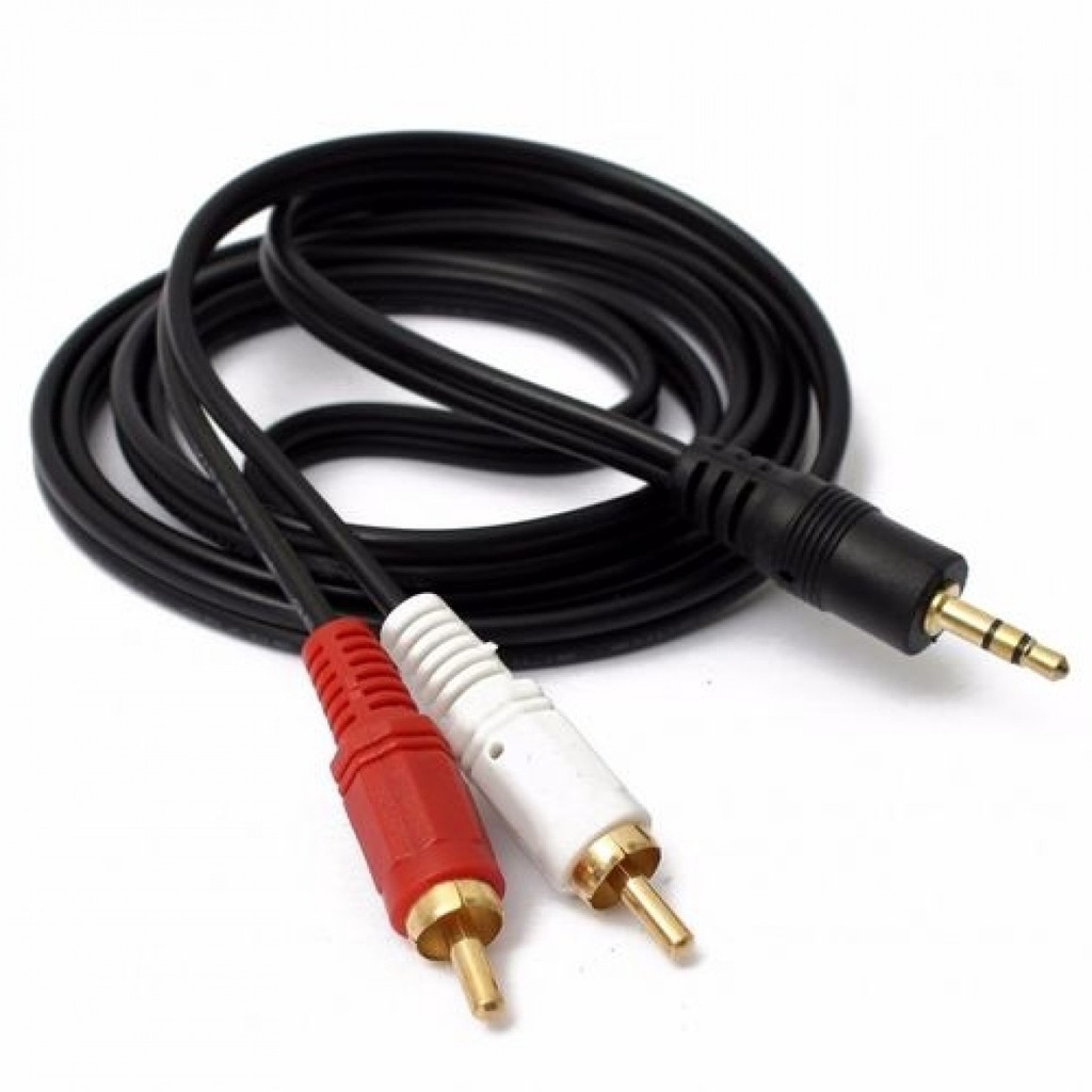 Cabo P2 Estéreo x 2RCA 1,5m Alta Qualidade Ponta Dourada Ideal para MP3 Smartphone TV e Home Theater