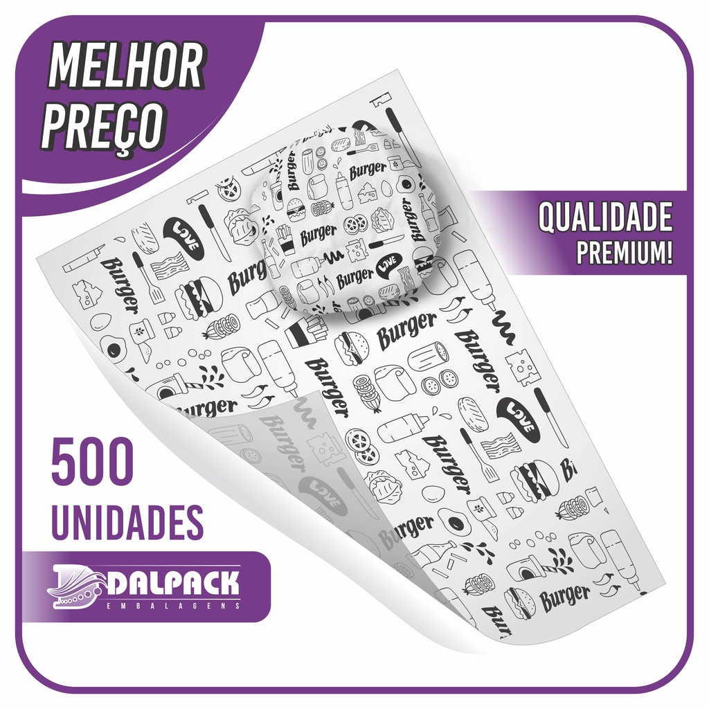 Papel Acoplado (Burger) - 500 Undidades - Para Embrulhar Hamburguer, Burguer, Lanche, Fast Food