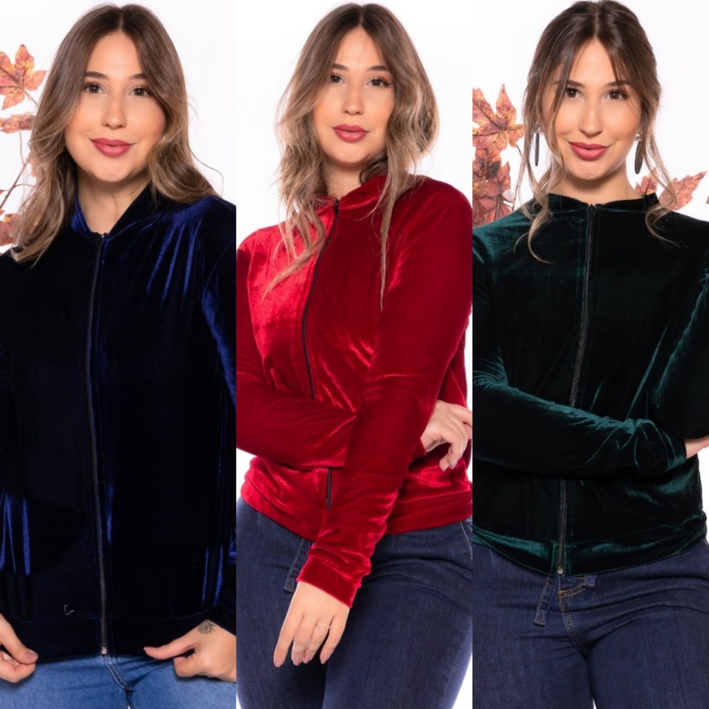 Jaqueta Bomber Veludo Inverno Estilosa Blogueira Jaquetinha Mulheres Plus Size Feminina Manga Comprida