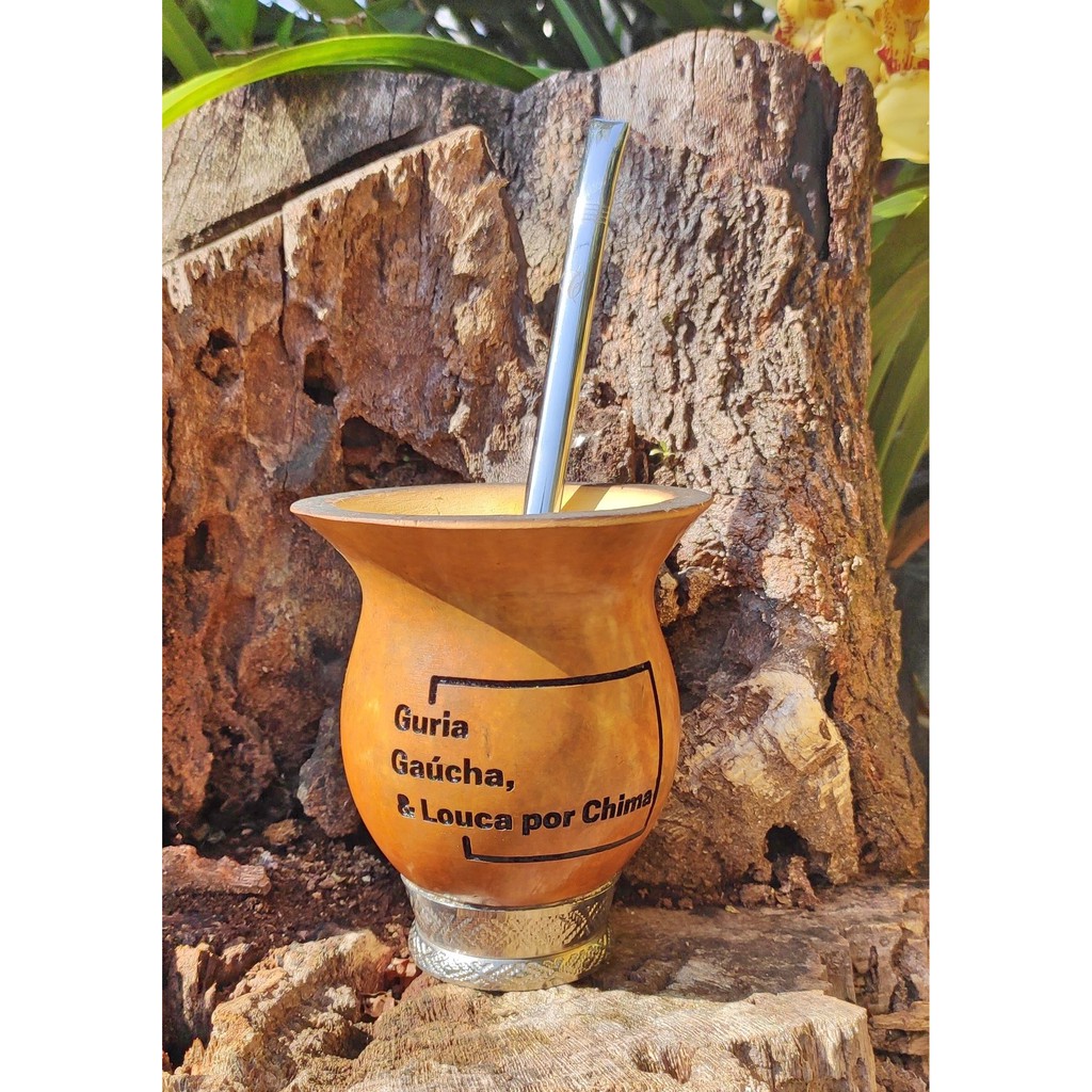 Kit Chimarrão - Cuia de Porongo e Bomba Inox 21cm Personalizada