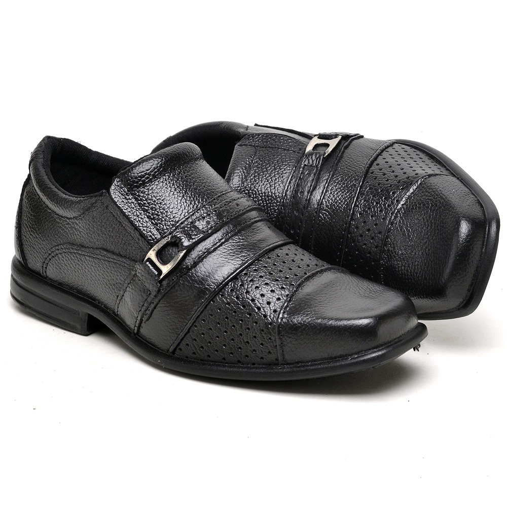 Sapato Social Infantil Masculino Preto Couro Legitimo Sola Costurada