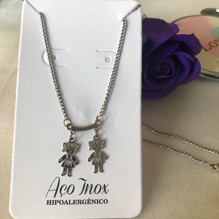 Colar Aço Inoxidável com pingente Menina menino