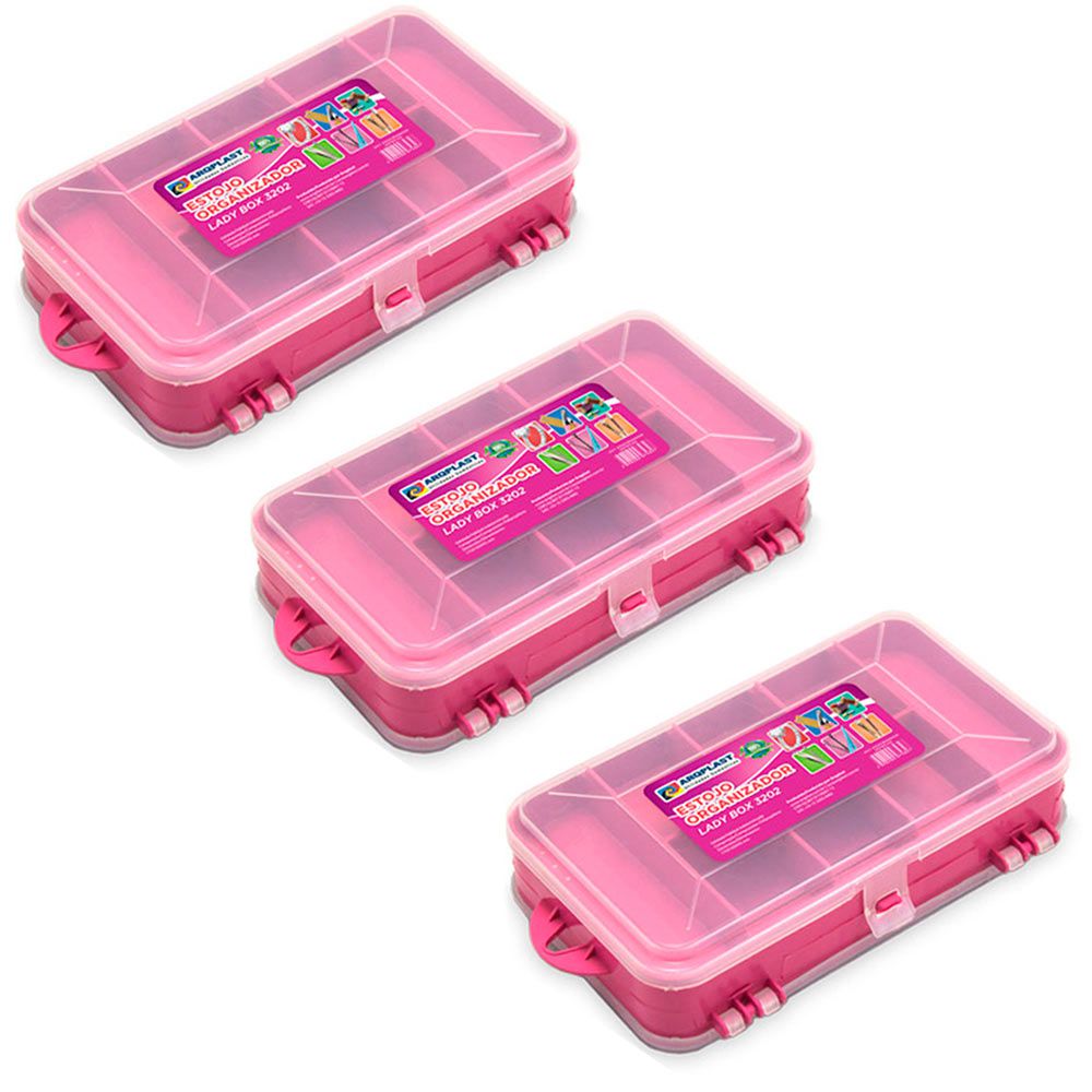 Kit 3 Estojos Organizador Para Pesca 2 Em 1 Lady Box 3202 - Arqplast