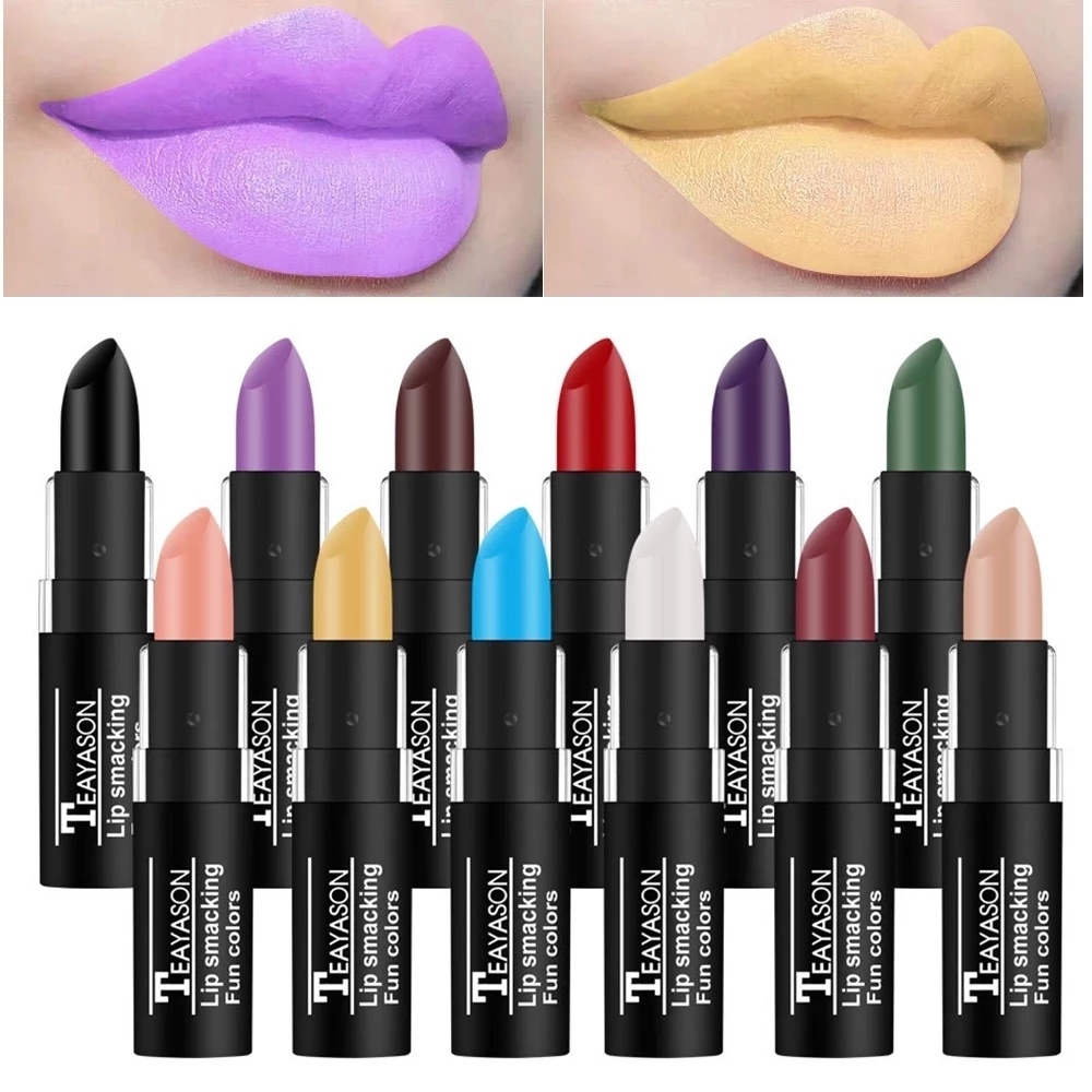 Batom 12 Cores Fosco Verde / Roxo / Preto Lábio De Longa Duração À Prova D 'Água