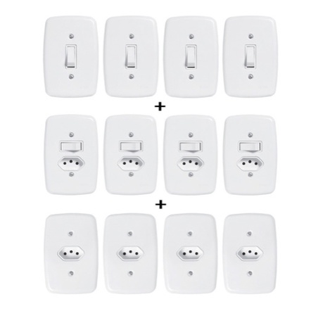 Interruptor e Tomada 4x2 linha simples 2p+t (KIT 12 unidades)