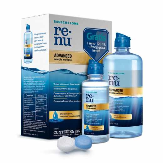Kit Renu Advanced 475ml (355 + 120 ML) + Estojo / Solução de Limpeza Para lentes de Contato Gelatinosas