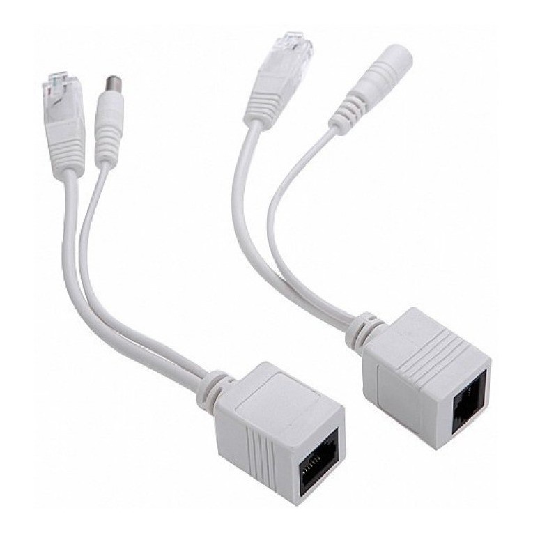 Par De Cabo Adaptador Injetor Poe Rj45 Macho E Fêmea POE 30 METROS