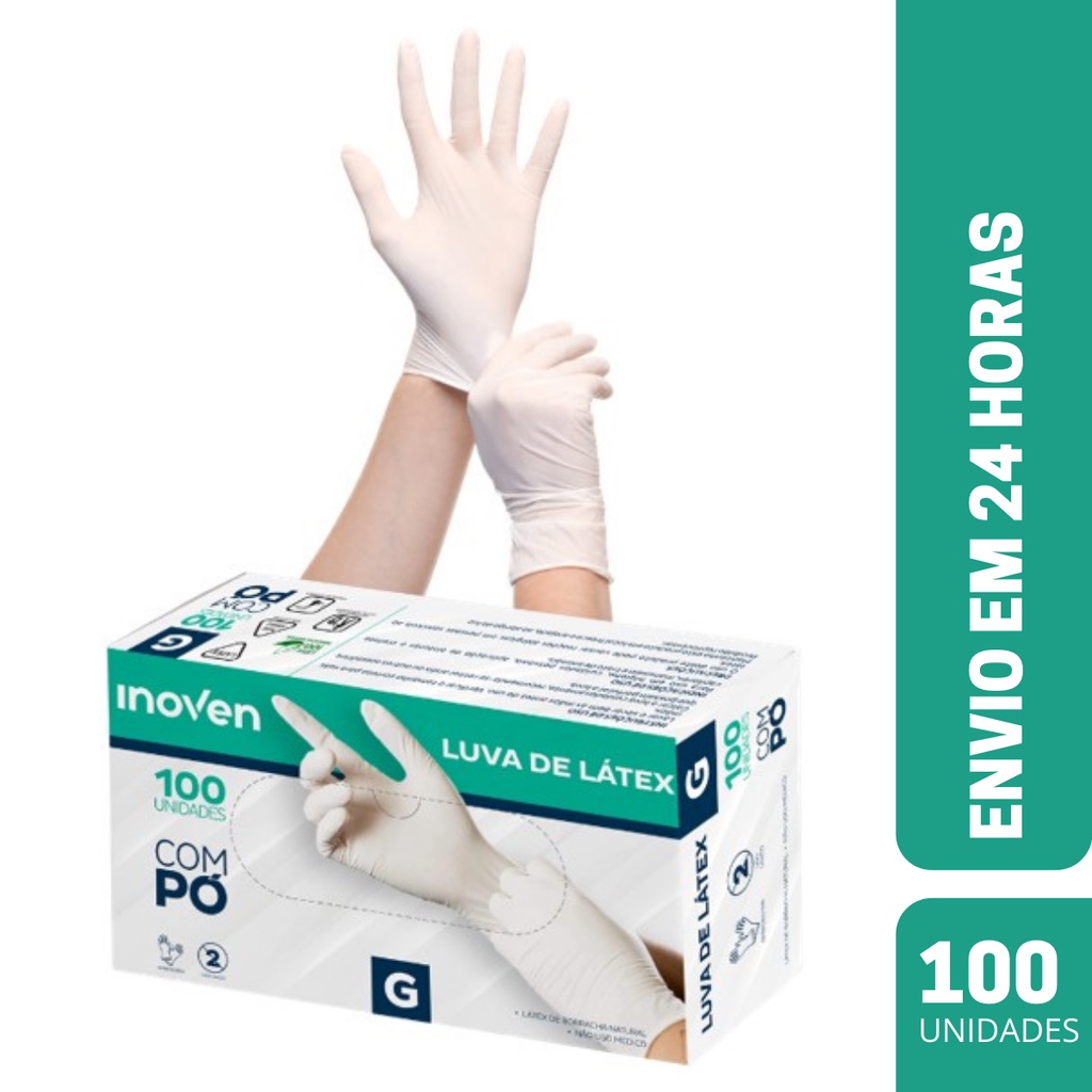 Luva Latex Descartavel com Pó Tamanhos PP - P - M - G - Caixa Com 100 Unidades