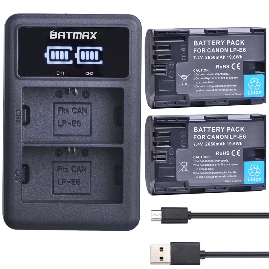Kit 2 Bateria Batmax Lp-e6 Com Carregador Duplo