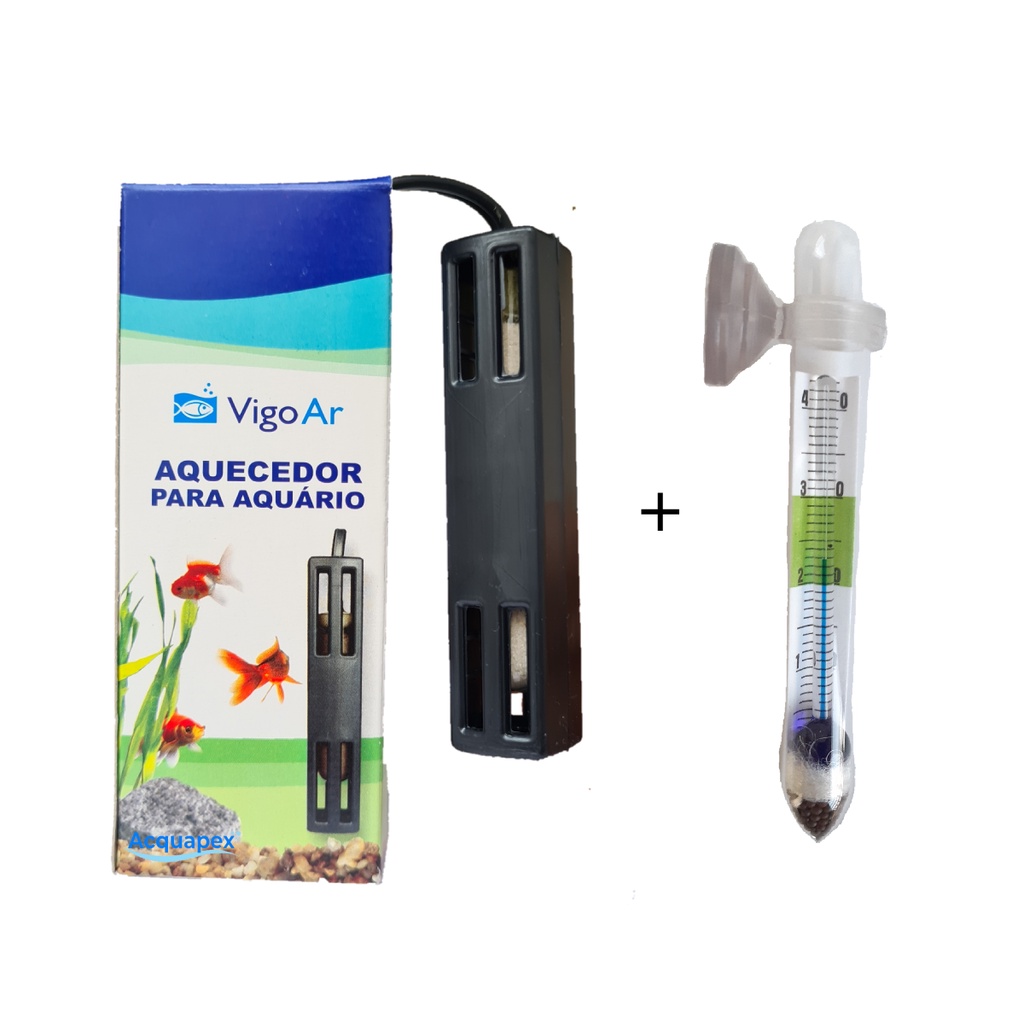 Aquecedor Para Peixe Betta 2,5W Vigoar + Termometro De Vidro aquario