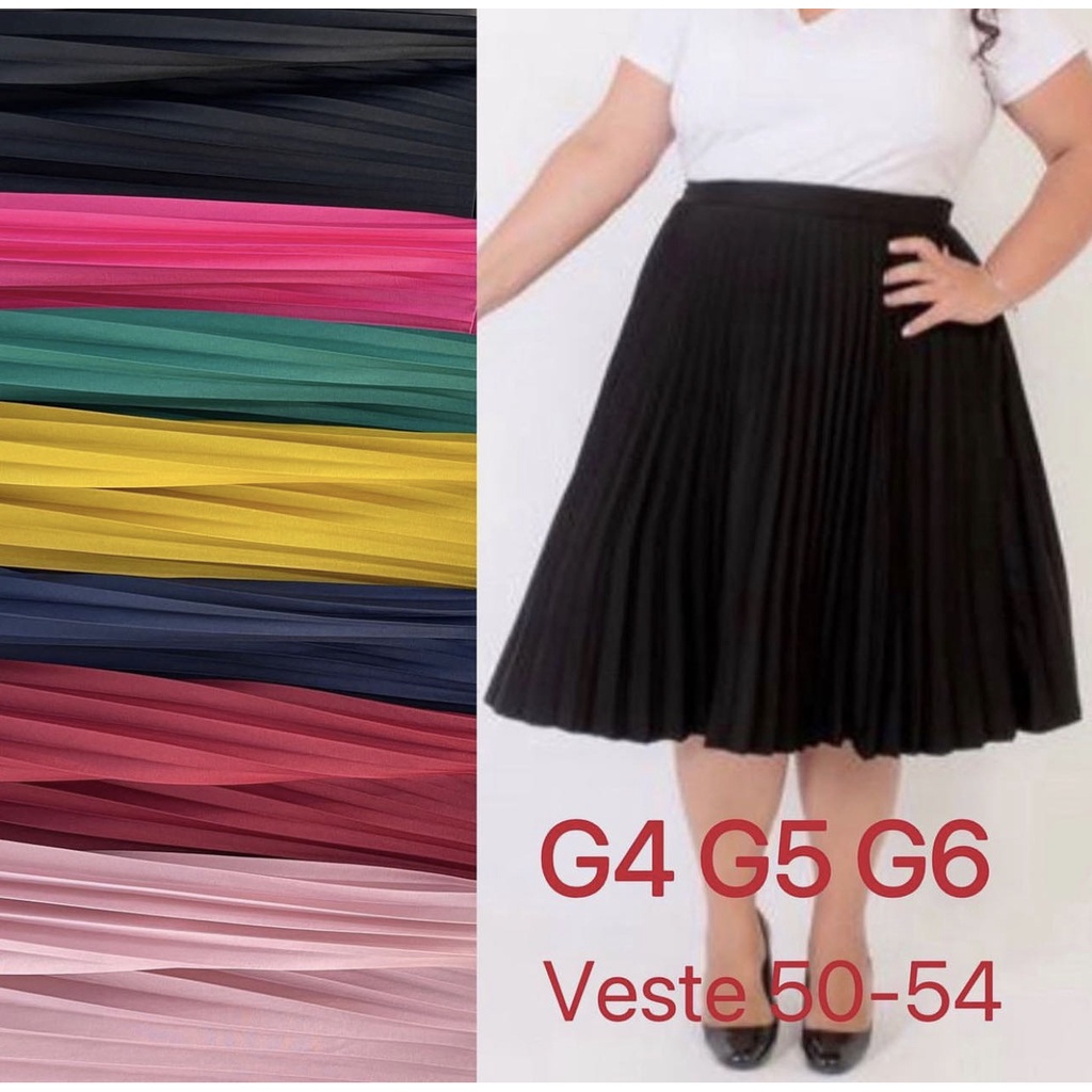 Saia Midi Plissada Plus Size G4-G5-G6 - Moda Evangelica-009