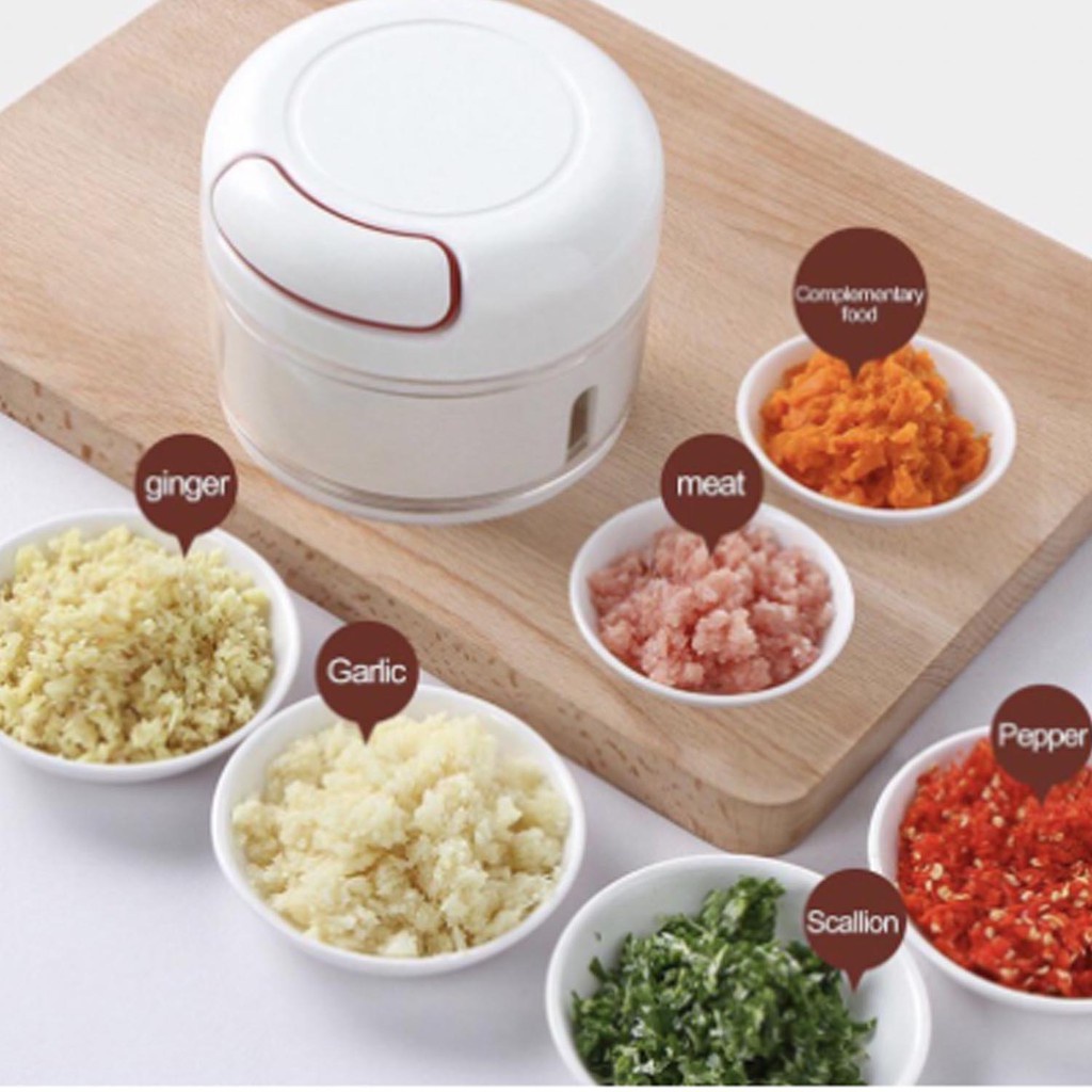 Mini Processador Alho Legumes Triturador Alimento Manual Lâminas Inox Utensílio Cozinha 170 ML.