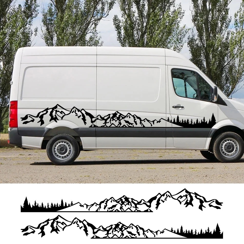 2 Peças Adesivos Gráficos De Montanha Para Carro Esportivo , Decalque De Van Campista , Carroceria Em Ambos Os Lados Ade