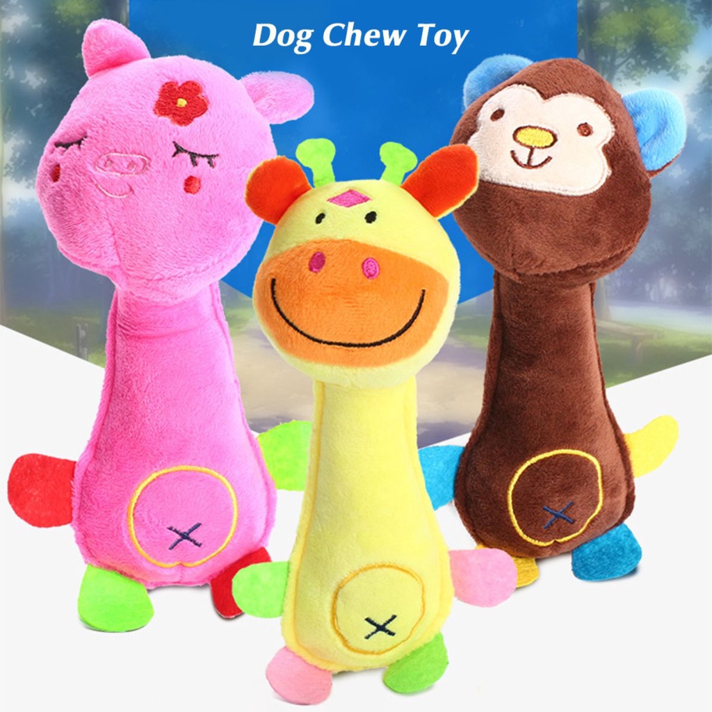 Bichinho de Pelúcia para Cães Gato Brinquedo Mordedor Pet com Apito Girafa Macaco Porco