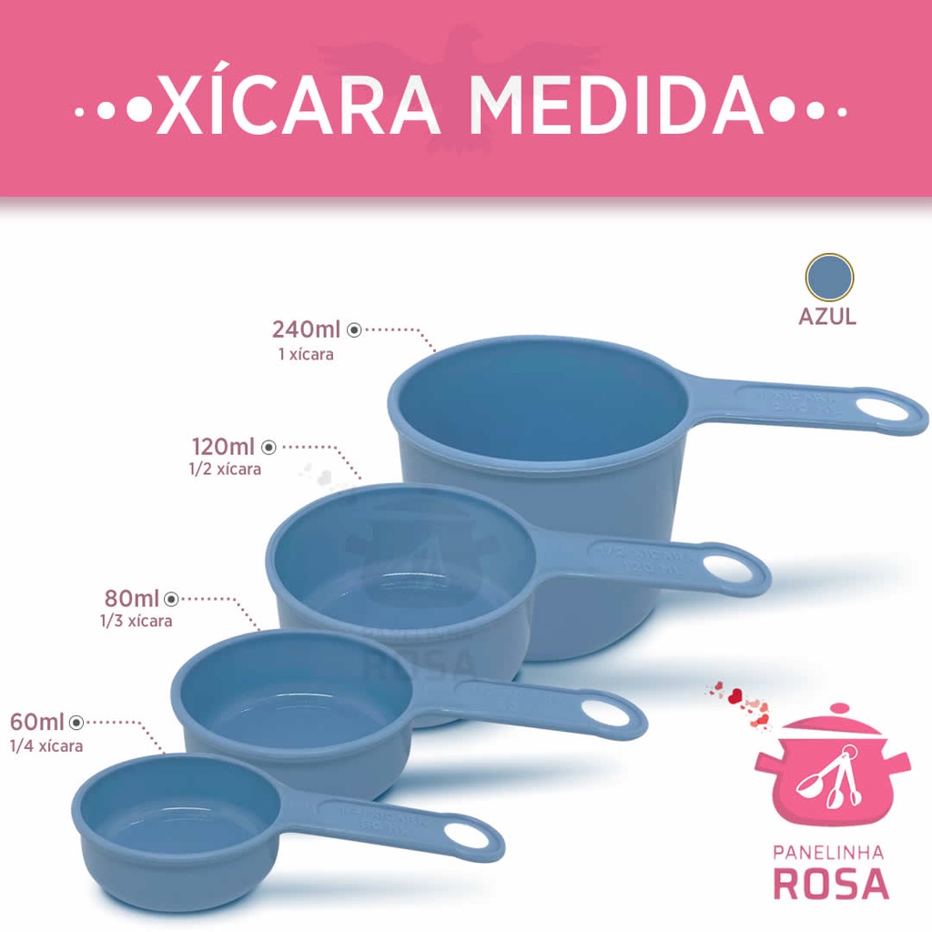 Xícaras medias cor Azul Jeans com 4 peças tamanhos 60ml, 80ml, 120ml, 240ml