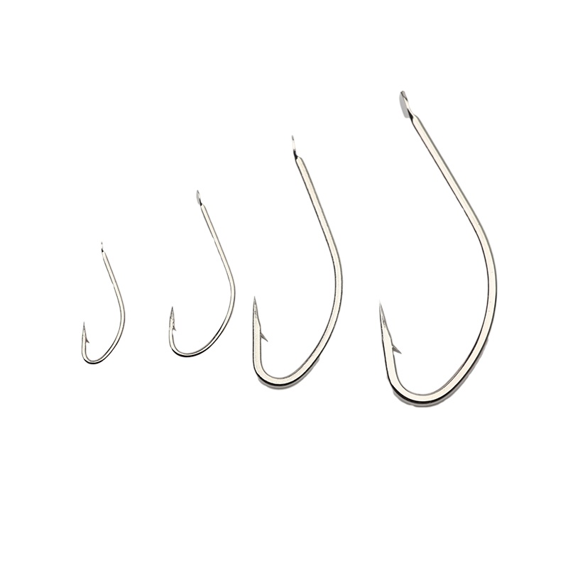 100 Pçs/Lote Haste Longa Farpado Gancho De Peixes De Alto Carbono Ganchos De Pesca Da Carpa Flattened Handle 1-10 Branco Fox