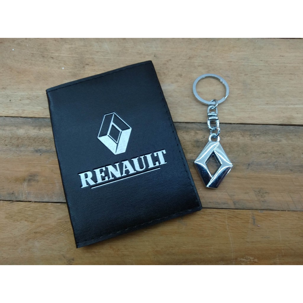 Porta Documentos + Chaveiro Kit Renault Carteira em Couro Sintético com Divisórias