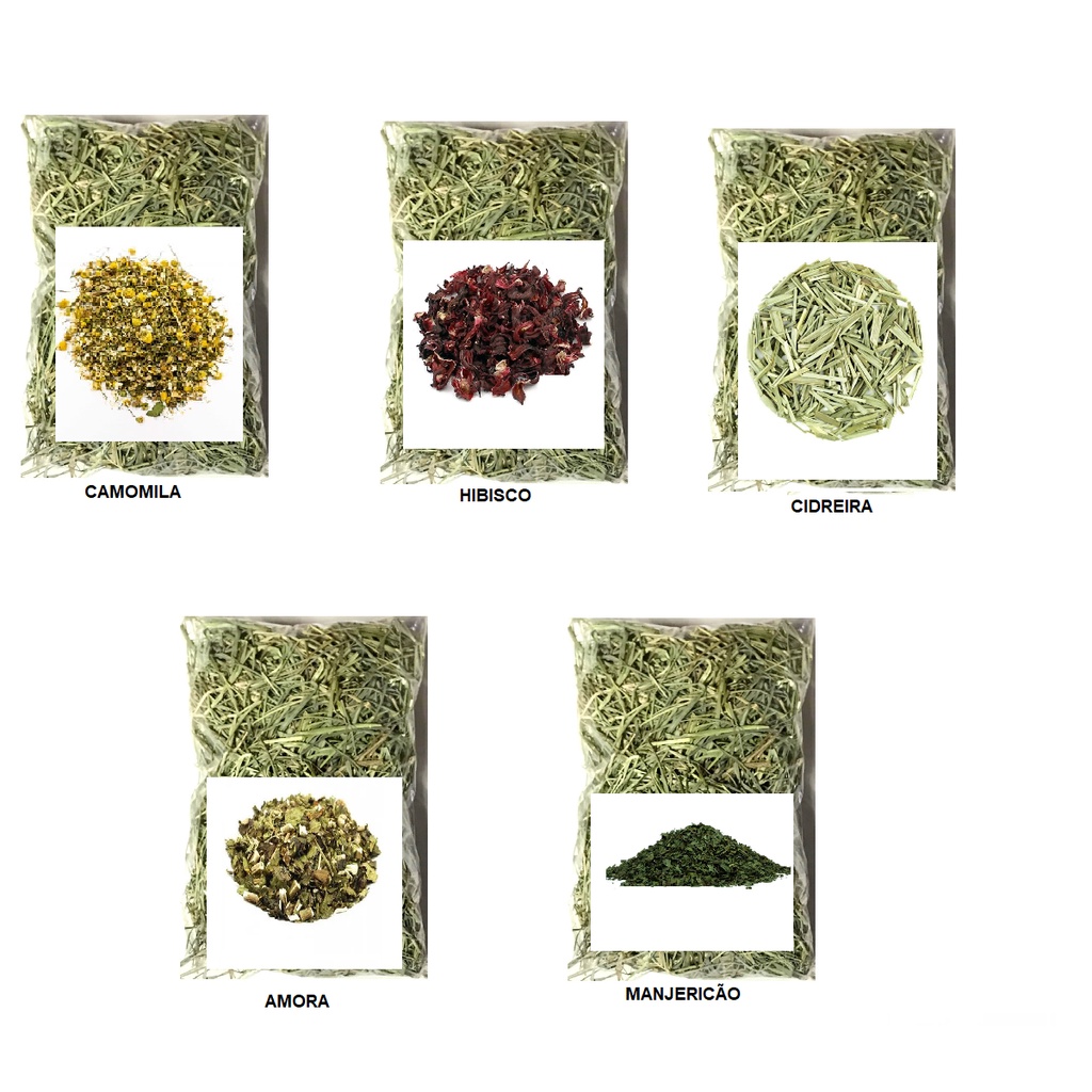 Kit Feno Coast Cross Sabores 05 unid 100g Feno com Hibisco Camomila Cidreira Amora Manjericao