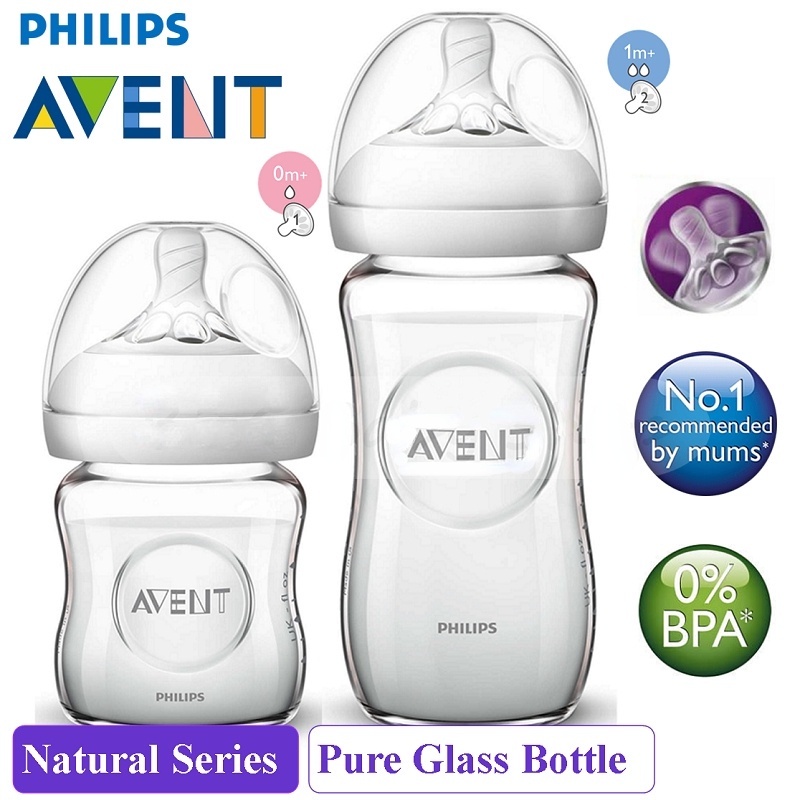 Biberão De Vidro Natural De Pescoço Largo Philips Avent 4oz/120ml Ou 8oz/240ml (Embalagem Única) Fabricado Na França