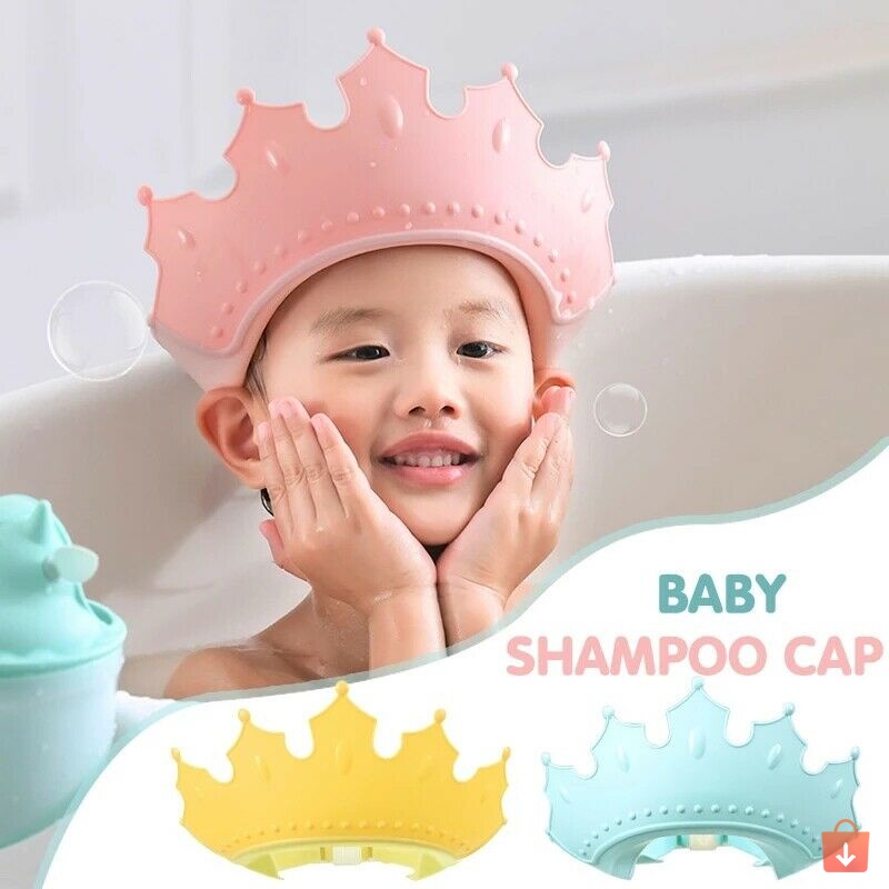 Boné Infantil Touca de Banho com Coroa Impermeável Chapéu para Criança

