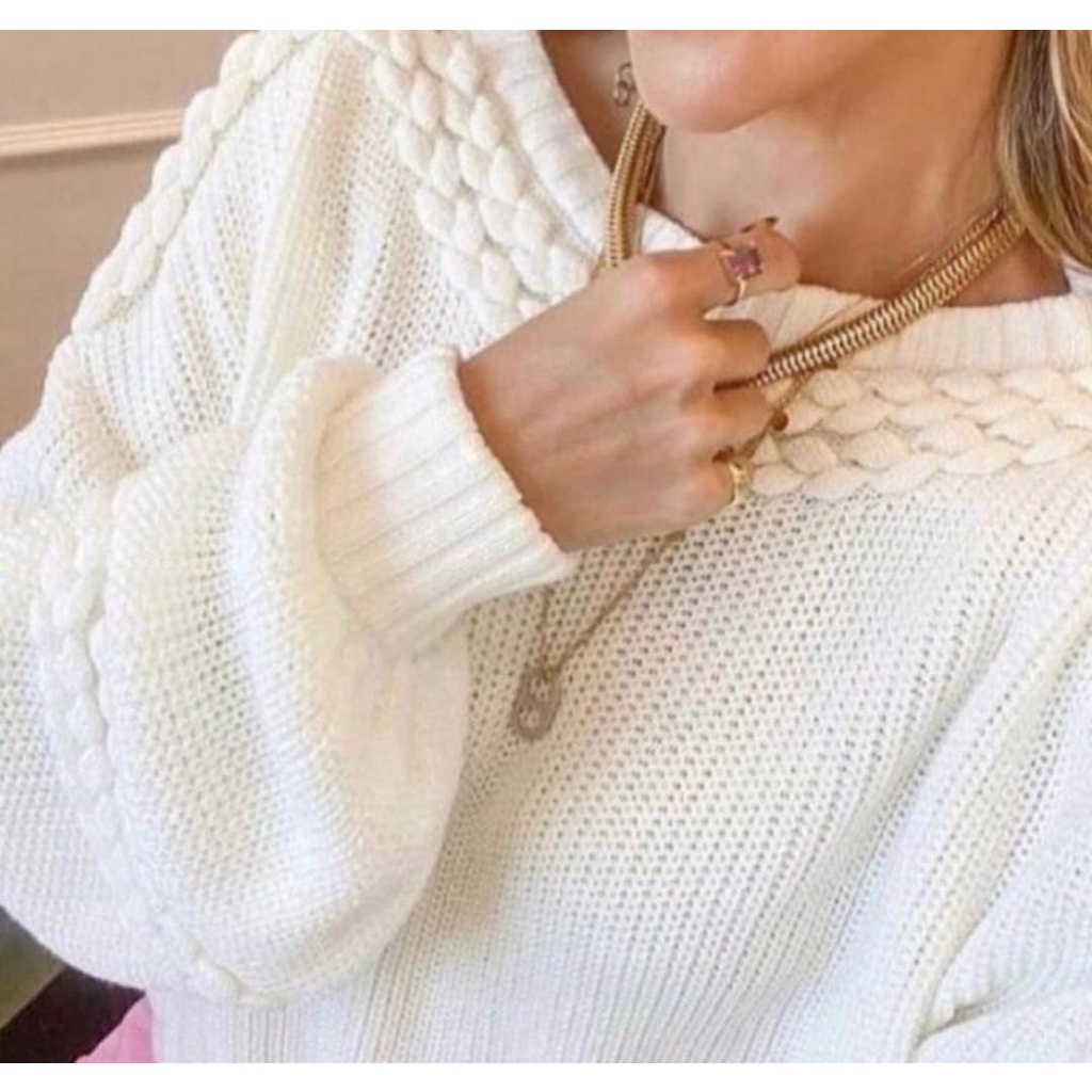 Blusa Feminina Tricot Manga Longa Com Trança Moda Inverno *TRANÇA INVERNO