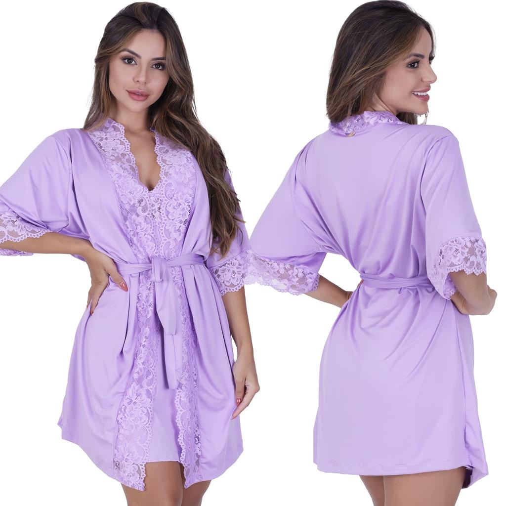 Robe Sofia de Microfibra Light e Renda Feminina