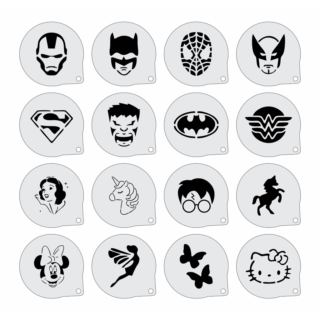 kit Stencil Personagens Infantis Kit 16 Moldes 7x7cm ,
