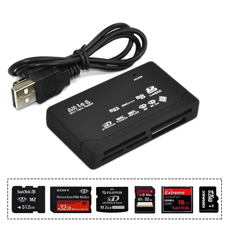 Leitor Universal De Cartão De Memória USB All In One Mini SD SDHC Micro M2 MMC XD CF TF Externo