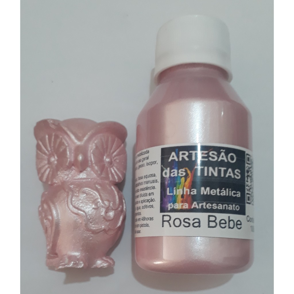 Tinta Metálica Rosa Bebe - Tinta Para Arte e Artesanato, gesso - 100Ml