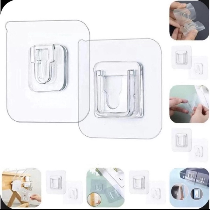 Conjunto Gancho  Macho Fême Adesivo Dupla Face Transparente Sem Furos Pregos Para Banheiro E Cozinha