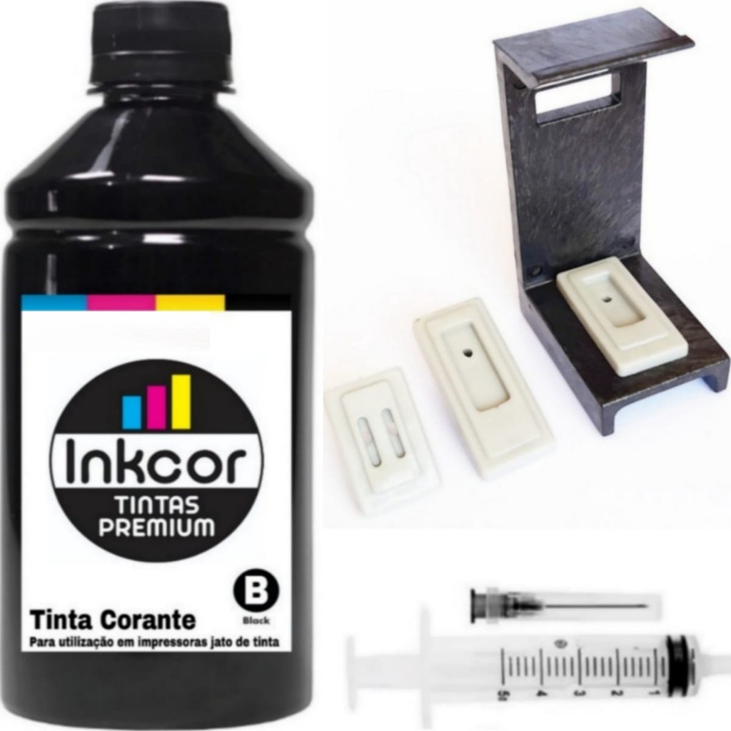 Kit Recarga de Cartuchos Inkcor Preto com 60ml de Tinta Compativel com Impressora HP 2774