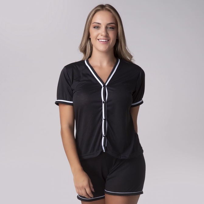 Baby Doll Pijama Blogueirinha Roupa de Dormir Americana Malha Pós Cirurgico Abertura Botão Short Fresquinho 329