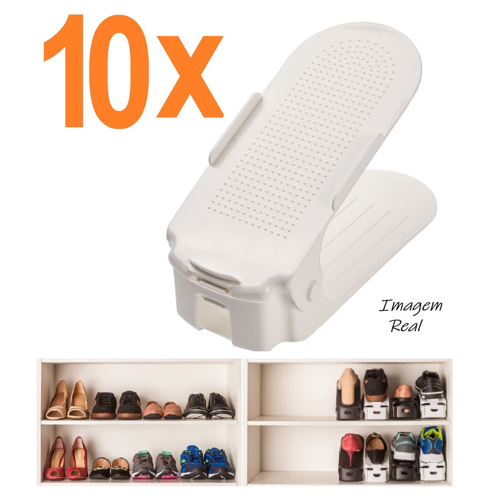 Kit 10 Organizadores de sapato, saltos e tênis com regulagem de altura - Branco
