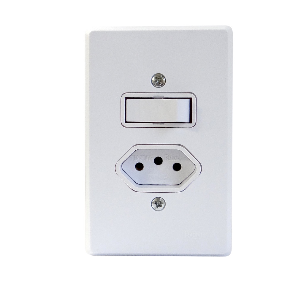Interruptor Simples + Tomada 2P+T 20a Linha Gelo Radial