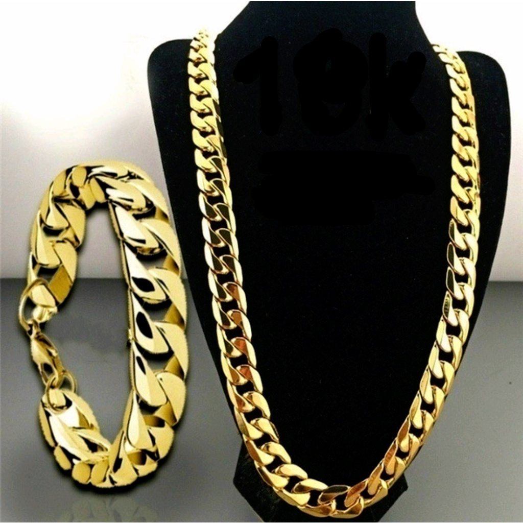 Conjunto corrente colar e pulseira 6mm dourado 60cm