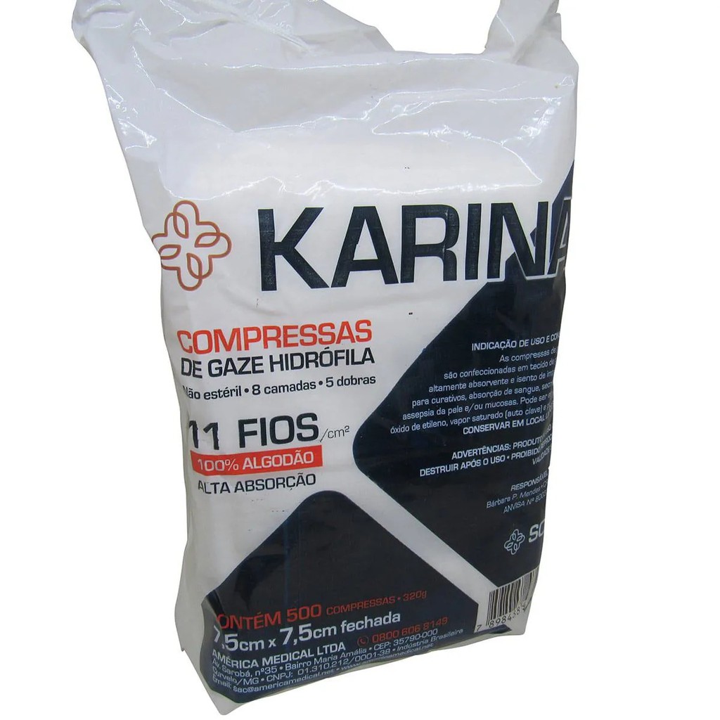Compressa De Gaze 7,5 X 7,5 11 Fios Não Estéril Pct C/500