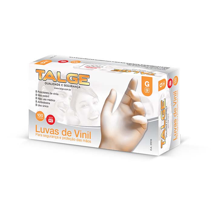 Luva de Vinil Sem Pó C/ 100 unidades Talge G