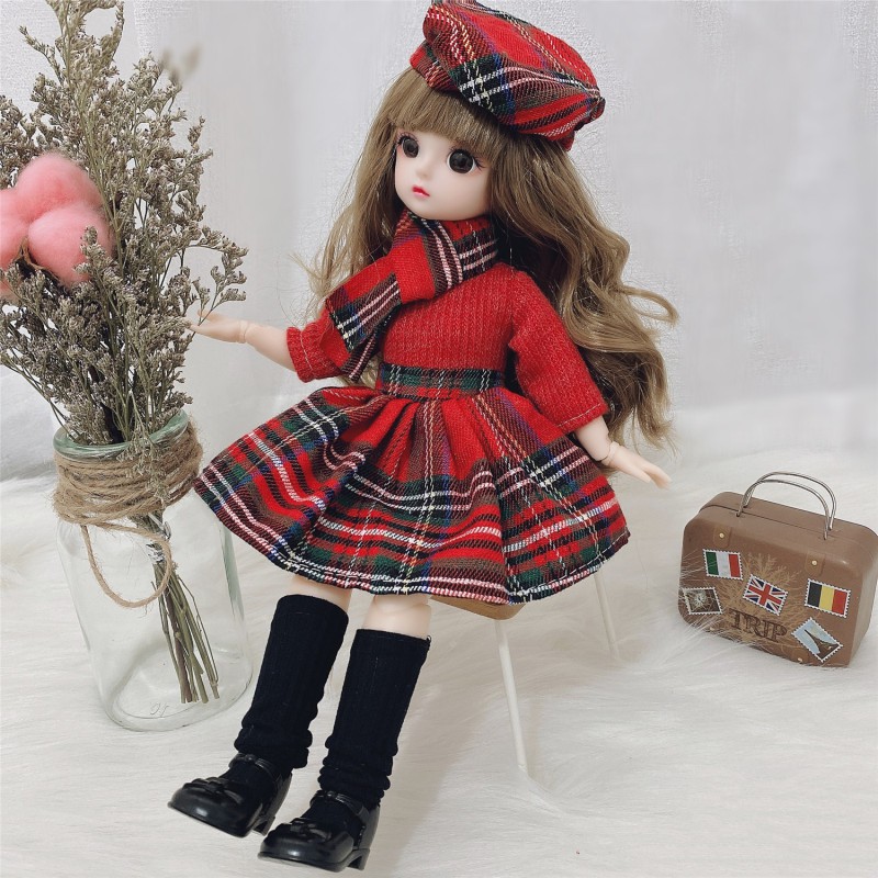Boneca BJD 30CM Com 12 Articulações Móveis-Brinquedo De Vestir Em Escala 1/6 , Olhos Marrons E Roupa De Natal