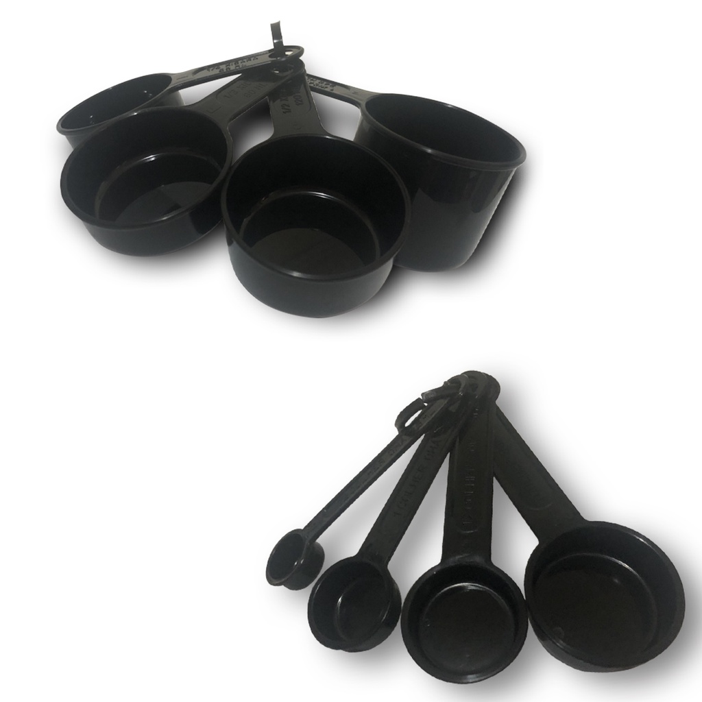 Kit Medidor de Cozinha C/ 8 Pçs Colheres e Xicaras Medidores Pretas - Exclusivo Fabricação Brasileira