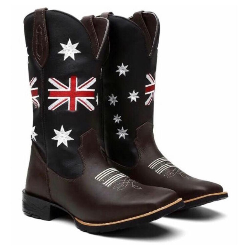 Bota Texana Masculina Country Bico Quadrado Solado De Borracha Inglaterra
