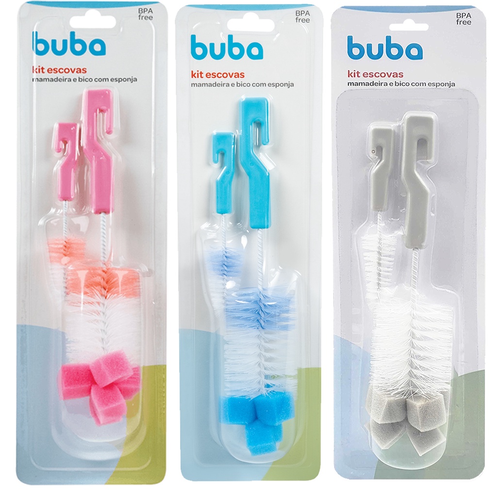 Escova Para Lavar Mamadeira E Bico Com Esponja Buba Azul Rosa Bebê garrafas térmicas multiuso